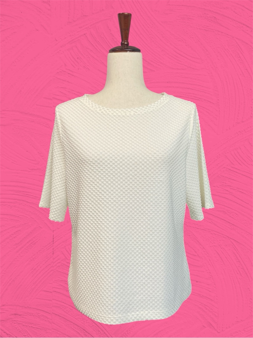 Chico’s Women’s Size 1 White Short-Sleeve Textured Back Zip-up Blouse EUC